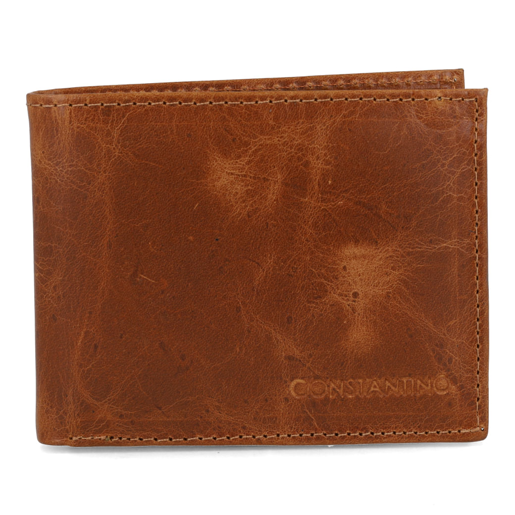 Carteira masculina Constantino caramelo fechada com textura natural e logo em relevo